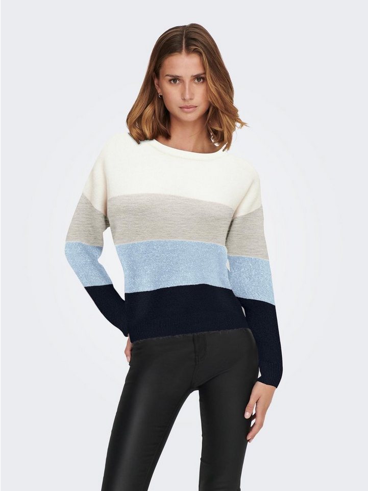 JACQUELINE de YONG Strickpullover Gestreifter Feinstrick Pullover Langarm Sweater JDYNEWELANOR 6126 in Blau von JACQUELINE de YONG