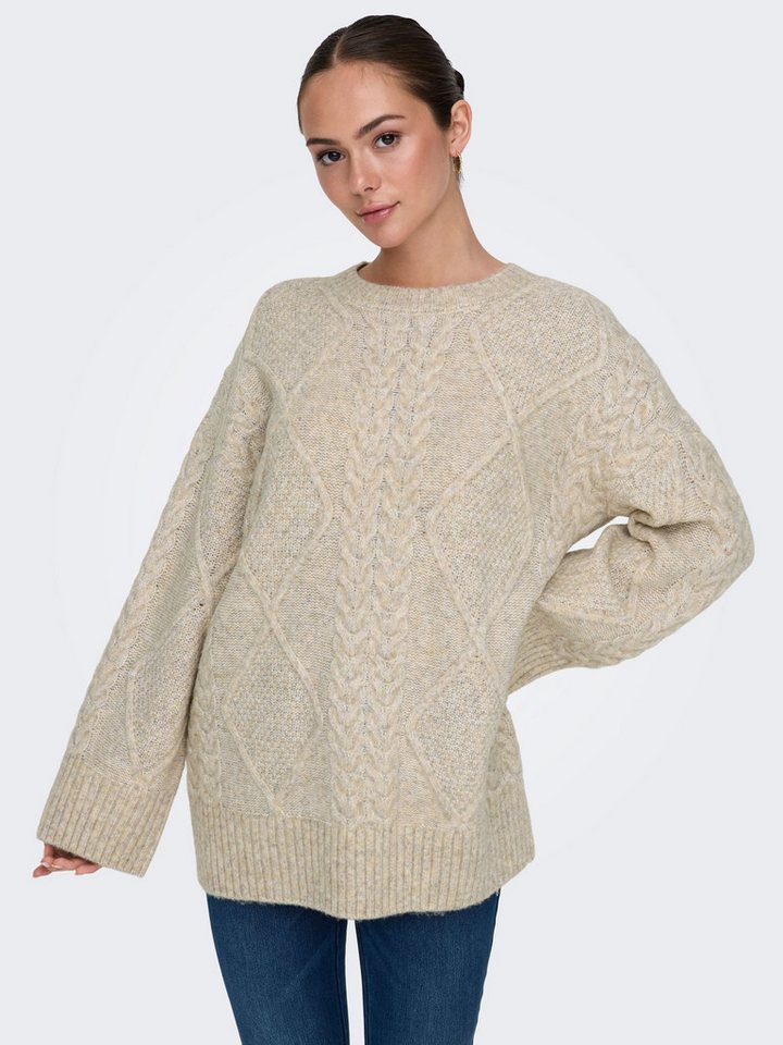 JACQUELINE de YONG Strickpullover Knit Fit Langarm Strickpullover Rundhals JDYSILJA L/S LONG CABLE PULLOV. KNT NOOS von JACQUELINE de YONG