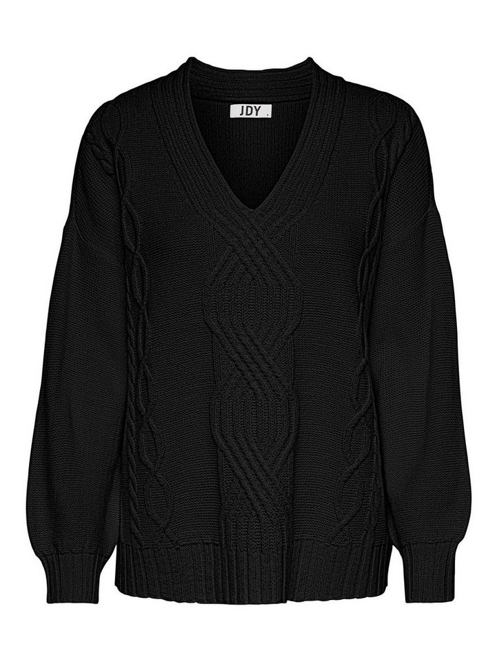 JACQUELINE de YONG Strickpullover Zopfmuster Struktur Strickpullover V-Ausschnitt Sweater JDYJUSTY 4566 in Schwarz von JACQUELINE de YONG