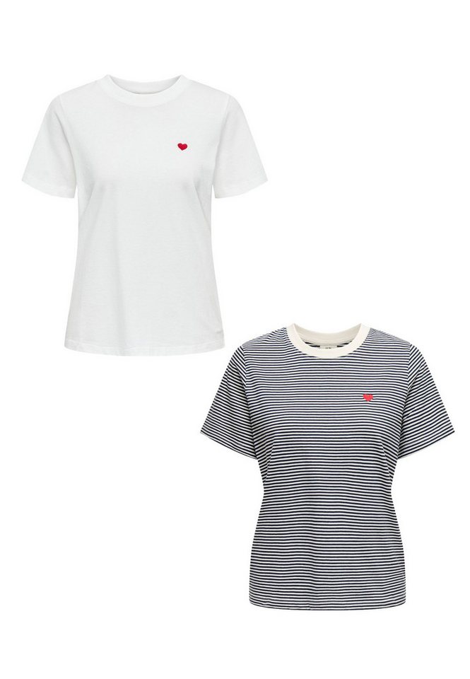 JACQUELINE de YONG T-Shirt 2er-Set Rundhals Kurzarn lockeres Baumwolle (2-tlg) JDYPISA S/S PRINT TOP JRS NOOS von JACQUELINE de YONG