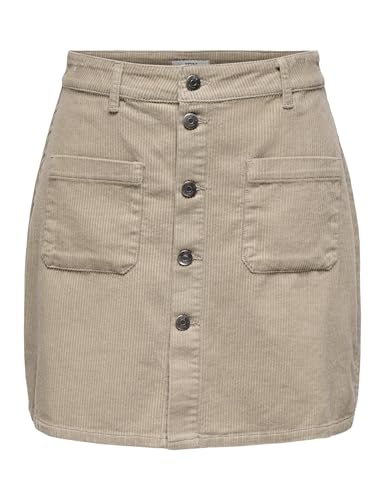 JDY Damen Cord Mini-Rock JDYShiraz Cordrock mit sichtbarer Knopfleiste 15220695 Simply Taupe L von JACQUELINE de YONG