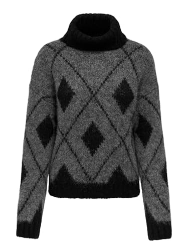 JDY Damen Rollkragen-Strickpullover JDYZoey Life Pulli mit Jaquard-Muster 15330718 Black/DGMJaquard M von JACQUELINE de YONG