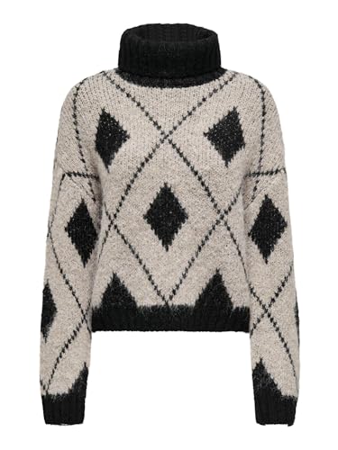 JDY Damen Rollkragen-Strickpullover JDYZoey Life Pulli mit Jaquard-Muster 15330718 Chateau Gray/Black Jaquard XXL von JACQUELINE de YONG