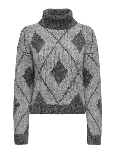 JDY Damen Rollkragen-Strickpullover JDYZoey Life Pulli mit Jaquard-Muster 15330718 Light Grey Melange/DGMJaquard L von JACQUELINE de YONG