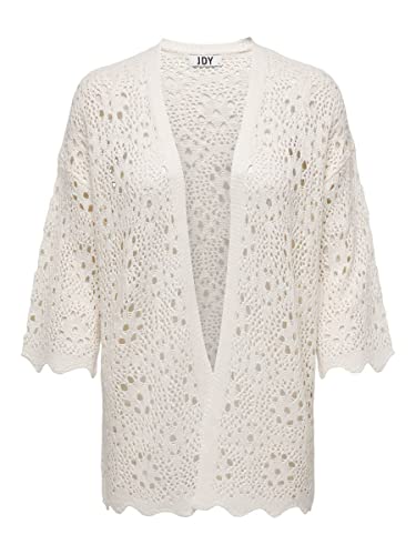 JDY Damen Sommer Strickjacke JDYNatascha 3/4-Arm Kimono leichte Häkeljacke 15290568 Cloud Dancer M von JACQUELINE de YONG