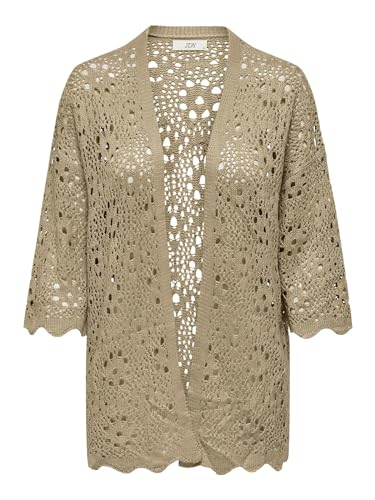 JDY Damen Sommer Strickjacke JDYNatascha 3/4-Arm Kimono leichte Häkeljacke 15290568 Crockery L von JACQUELINE de YONG