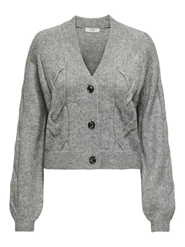 JDY Damen Strickjacke JDYSusanna Short gestrickte Damenjacke Cardigan 15328353 Medium Grey Melange XL von JACQUELINE de YONG