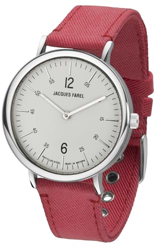 JACQUES FAREL hayfield Nachhaltige Damen Armbanduhr Recycling-Stahlgehäuse Analog Quarz 3 Bar mit Veganem Lyocell Armband Koralle ORS 8787 von JACQUES FAREL hayfield