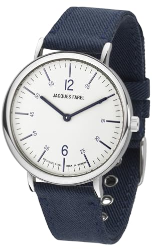 JACQUES FAREL hayfield Nachhaltige Damen Armbanduhr Recycling-Stahlgehäuse Analog Quarz 3 Bar mit Veganem Lyocell Armband Meer-Blau ORS 5555 von JACQUES FAREL hayfield