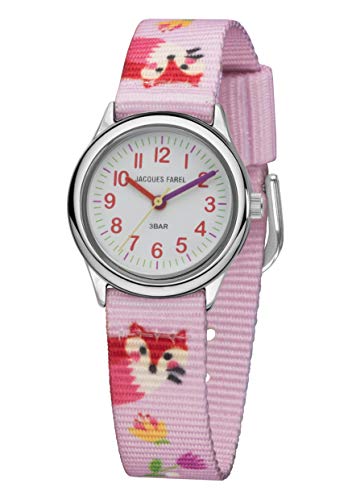 JACQUES FAREL Mädchenuhr Textilband Fuchs rosa Metall Mädchen Quarz analog HCC 300 von JACQUES FAREL