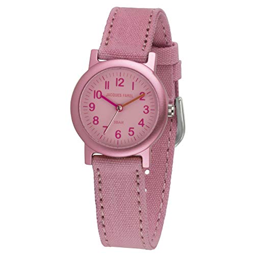 JACQUES FAREL Öko-Kinderuhr Mädchen Armbanduhr mit Textilband aus Bio-Baumwolle Analog Quarz Rosa Pink ORG 0635 von JACQUES FAREL