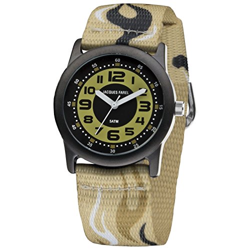 JACQUES FAREL STB4444 Uhr Junge Kinderuhr Stoffband Metall 50m Analog beige von JACQUES FAREL