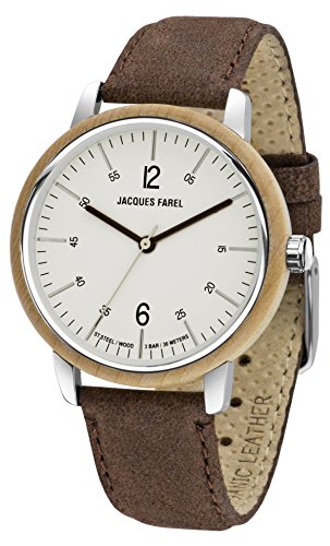 JACQUES FAREL hayfield Nachhaltige Damen Holz-Armbanduhr Ahorn Öko-Leder Terra-Braun Analog Quarz Stahl-Gehäuse 3 Bar ORW 1006 von JACQUES FAREL