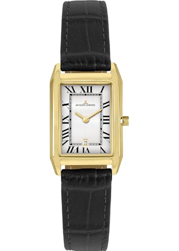 JACQUES LEMANS Damen-Uhr Quarz Rechteckig Schwarz/Goldfarben 1-2189.1P von JACQUES LEMANS