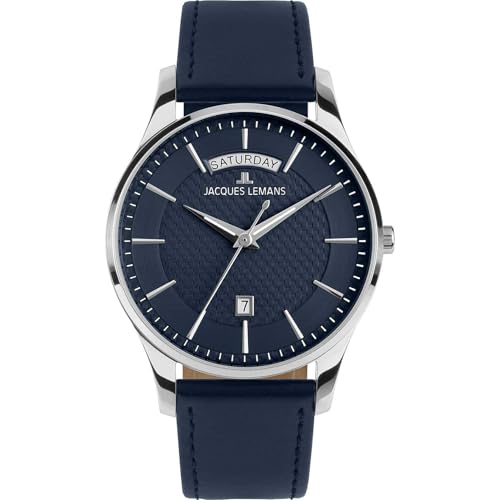 JACQUES LEMANS Herren-Armbanduhr London Leder Blau 1-2193C von JACQUES LEMANS
