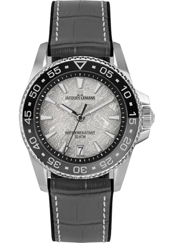 JACQUES LEMANS 1-2205E Herrenuhr Liverpool Diver Silikonband mit Leder Oberfläche 41 MM Datum 20 ATM von JACQUES LEMANS
