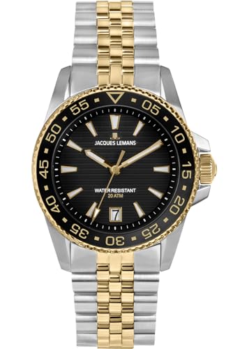 JACQUES LEMANS 1-2205N Herrenuhr Liverpool Diver mit Glieder Edelstahlarmband 41 MM Datum 20 ATM von JACQUES LEMANS