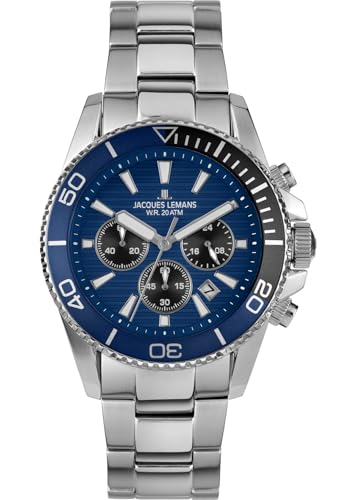 JACQUES LEMANS Herrenuhr für Taucher Chronograph Edelstahl/Blau 1-2206H von JACQUES LEMANS