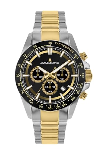 JACQUES LEMANS Herren-Uhren Analog Quarz One Size, Bicolor, Schwarz 32030402 von JACQUES LEMANS