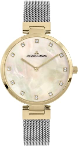 JACQUES LEMANS Damen Analog Quarz Uhr mit Edelstahl Armband mid-39639 von JACQUES LEMANS