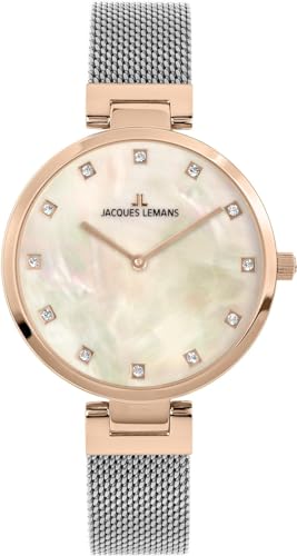 JACQUES LEMANS Damen Analog Quarz Uhr mit Edelstahl Armband mid-39640 von JACQUES LEMANS