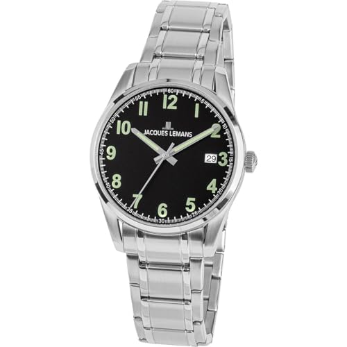 JACQUES LEMANS Damen-Uhren Analog Quarz One Size Silber/Schwarz 32016545 von JACQUES LEMANS