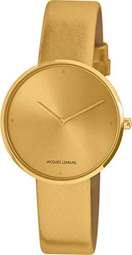 JACQUES LEMANS Damenuhr Design Collection Lederband massiv Edelstahl ip-Gold 1-2056H von JACQUES LEMANS