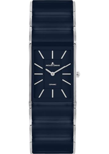 JACQUES LEMANS Damenuhr Dublin Keramik 24 x 28 MM Saphirglas mit Edelstahlband 1-1940Q von JACQUES LEMANS