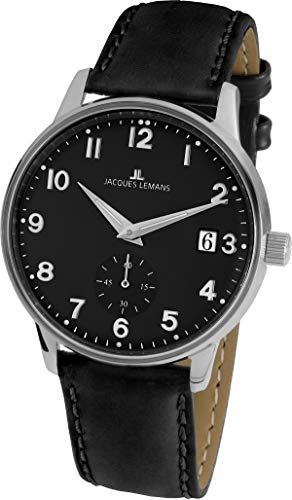 JACQUES LEMANS Damenuhr Heerrenuhr Retro Classic Lederarmband massiv Edelstahl Big Date N-215.1ZI von JACQUES LEMANS