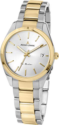 JACQUES LEMANS Damenuhr La Passion Edelstahlband massiv Edelstahl ip-Gold/Bicolor 1-2084F von JACQUES LEMANS