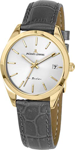 JACQUES LEMANS Damenuhr La Passion Lederband massiv Edelstahl ip-Gold 1-2084C von JACQUES LEMANS