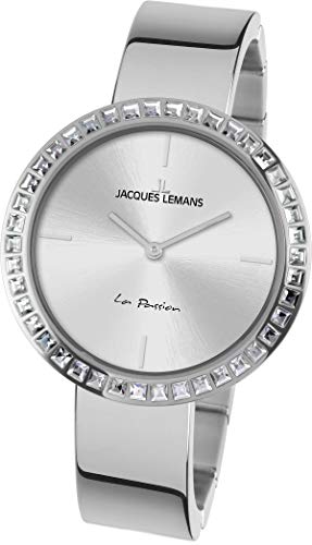 JACQUES LEMANS Damenuhr La Passion Metallband massiv Edelstahl Swarovskisteine 1-2052A von JACQUES LEMANS