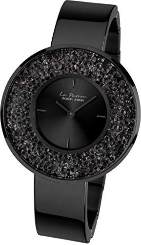 JACQUES LEMANS Damenuhr La Passion Metallband massiv Edelstahl ip-Black Swarovskisteine LP-131D von JACQUES LEMANS