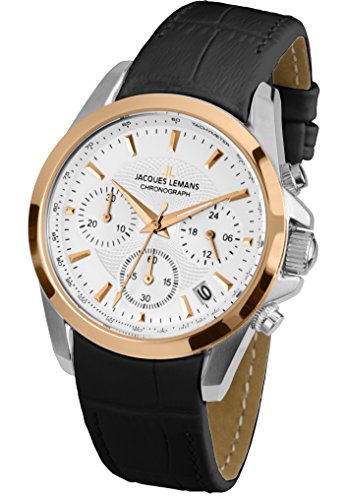 JACQUES LEMANS Damenuhr Liverpool Lederarmband massiv Edelstahl ip-rosé/Bicolor Chronograph 1-1863F von JACQUES LEMANS