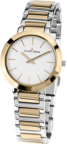 JACQUES LEMANS Damenuhr Milano Metallband massiv Edelstahl ip-Gold/Bicolor 1-1842.1D von JACQUES LEMANS