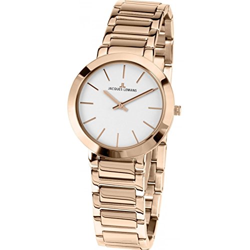 JACQUES LEMANS Damenuhr Milano Metallband massiv Edelstahl ip-rosé 1-1842C von JACQUES LEMANS