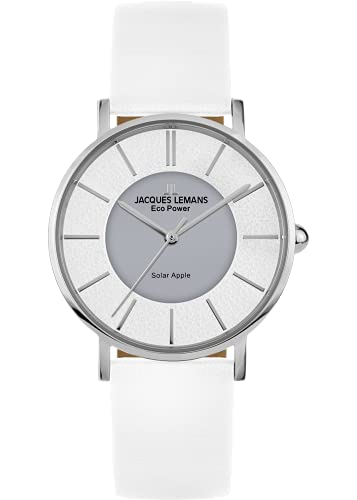 JACQUES LEMANS Damenuhren, Eco Power Uhren Frauen aus massivem Edelstahl mit Apfel-Leder Armband, großes Ziffernblatt, Armbanduhr Damen, Model 1-2113B, Damen Uhren Frauen Uhr Damen schmuck von JACQUES LEMANS