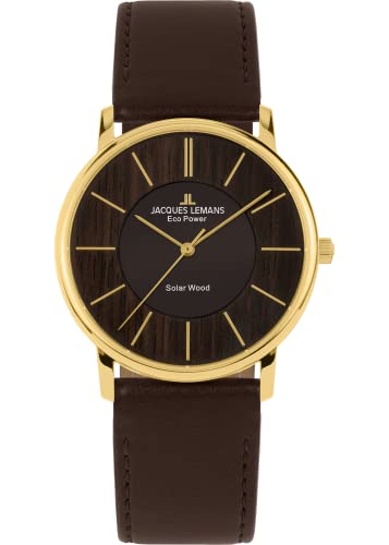 JACQUES LEMANS Damenuhren, Eco Power Uhren Frauen aus massivem Edelstahl mit Apfel-Leder Armband, großes Ziffernblatt, goldene Armbanduhr Damen, Model 1-2106B, Damen Uhren Frauen Uhr Damen schmuck von JACQUES LEMANS