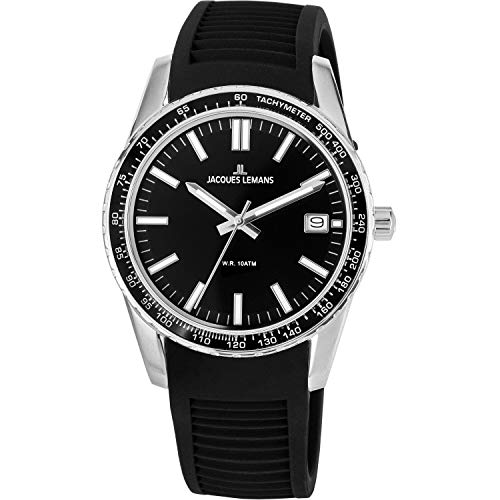 JACQUES LEMANS Herren Analog Quarz Uhr mit Edelstahl Armband 1-2060A von JACQUES LEMANS