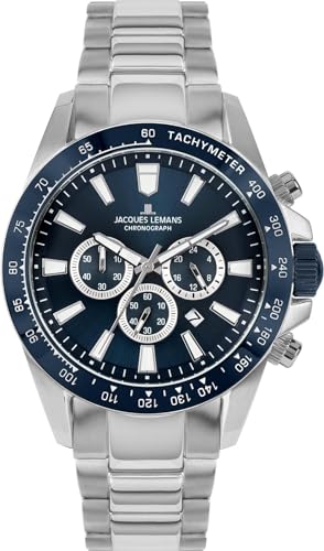 JACQUES LEMANS Herren Analog Quarz Uhr mit Edelstahl Armband mid-39575 von JACQUES LEMANS