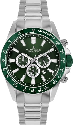 JACQUES LEMANS Herren Analog Quarz Uhr mit Edelstahl Armband mid-39576 von JACQUES LEMANS