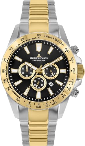 JACQUES LEMANS Herren Analog Quarz Uhr mit Edelstahl Armband mid-39577 von JACQUES LEMANS