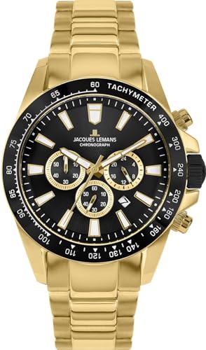 JACQUES LEMANS Herren Analog Quarz Uhr mit Edelstahl Armband mid-39578 von JACQUES LEMANS