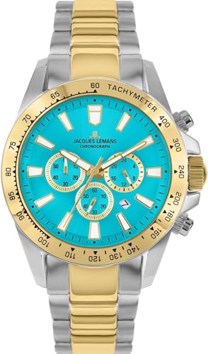 JACQUES LEMANS Herren Analog Quarz Uhr mit Edelstahl Armband mid-39579 von JACQUES LEMANS