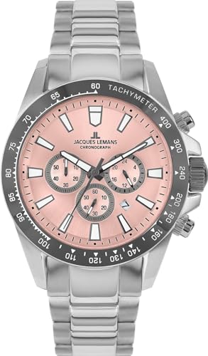 JACQUES LEMANS Herren Analog Quarz Uhr mit Edelstahl Armband mid-39581 von JACQUES LEMANS