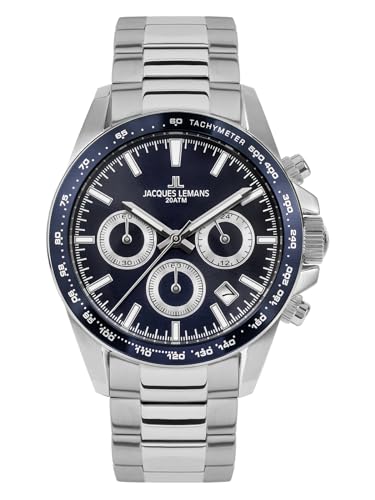 JACQUES LEMANS Herren Analog Quarz Uhr mit Edelstahl Armband mid-39590 von JACQUES LEMANS