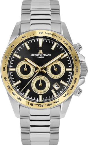 JACQUES LEMANS Herren Analog Quarz Uhr mit Edelstahl Armband mid-39591 von JACQUES LEMANS