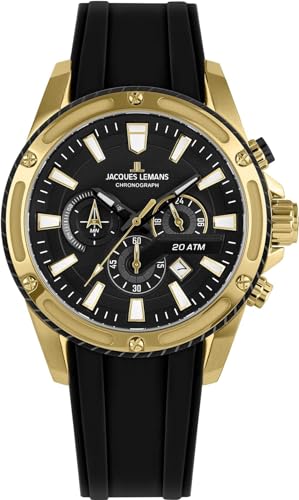 JACQUES LEMANS Herren Analog Quarz Uhr mit Edelstahl Armband mid-39597 von JACQUES LEMANS