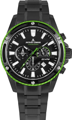 JACQUES LEMANS Herren Analog Quarz Uhr mit Edelstahl Armband mid-39601 von JACQUES LEMANS