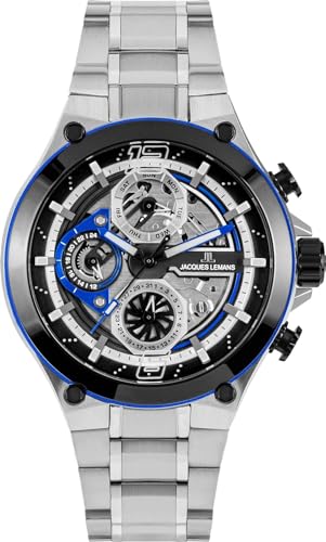 JACQUES LEMANS Herren Analog Quarz Uhr mit Edelstahl Armband mid-39607 von JACQUES LEMANS
